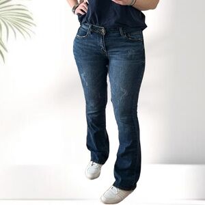 Distressed Bootcut Blue Jeans
